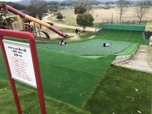 やまみ　三原運動公園　わんぱく広場　芝滑り　人工芝　スライダー　こども　遊具