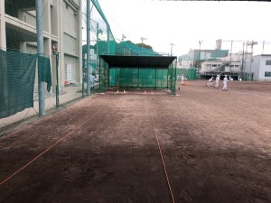 広島商業高等学校　ブルペンゲージ　塁　ゲージ　設置　雨除け 日除け　練習　甲子園　スポーツ施設　設計　施工　野球　高校　グラウンド　資材　土　黒土　整備