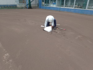 広島国際学院高等学校　プルペン　内野　野球場　整備　グラウンド　スポーツ　学校　小学校　中学校　高等学校　グラウンド資材　土　真砂土　黒土　混合土　不陸　人工芝　ピッチャー　スポーツ施設　施工　設計　整備